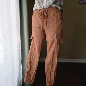 Sincerely Jules Burnt Orange Tie Front Cotton/Linen Cargo Pants (M)